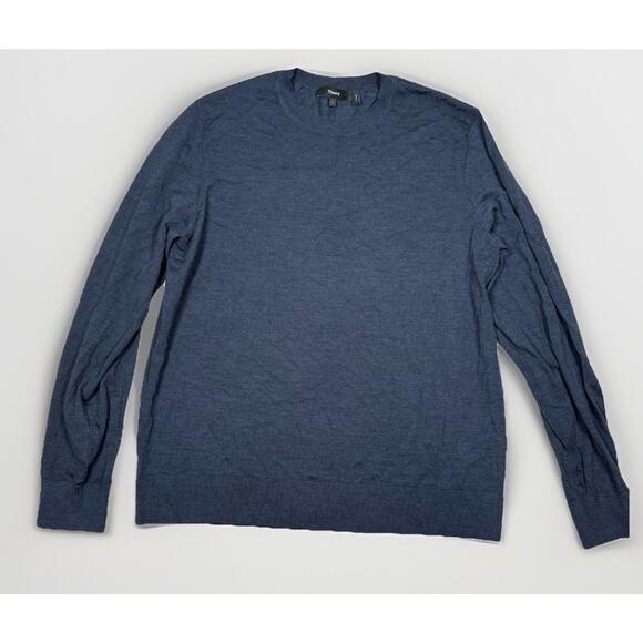 Theory Crewneck Sweater Regal Wool Navy Blue Long Sleeve Men's Size Large L - Picture 1 of 6